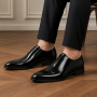 Pantofi barbati eleganti din piele naturala de culoare negru lac - GKR200LN